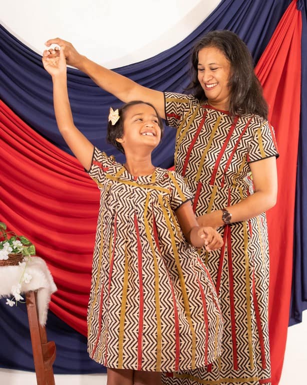 Red Yellow Block Print Dress Mother Daughter Twinning