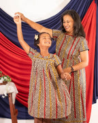 Red Yellow Block Print Dress Mother Daughter Twinning