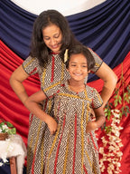 Red Yellow Block Print Dress Mother Daughter Twinning