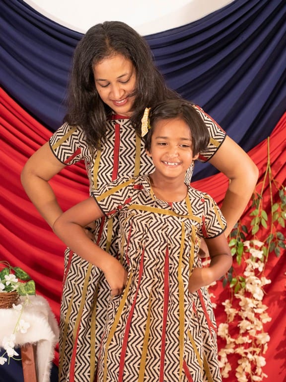 Red Yellow Block Print Dress Mother Daughter Twinning