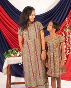 Red Yellow Block Print Dress Mother Daughter Twinning