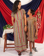 Red Yellow Block Print Dress Mother Daughter Twinning