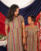 Red Yellow Block Print Dress Mother Daughter Twinning