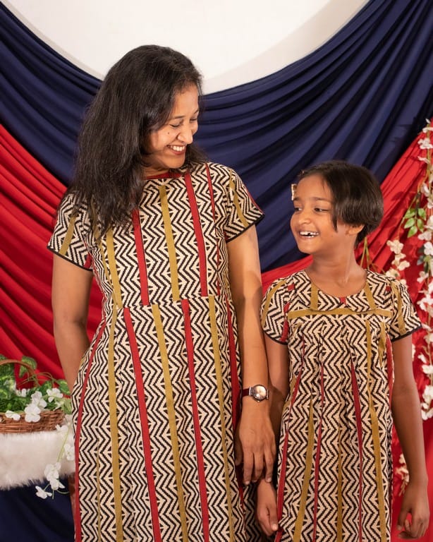 Red Yellow Block Print Dress Mother Daughter Twinning