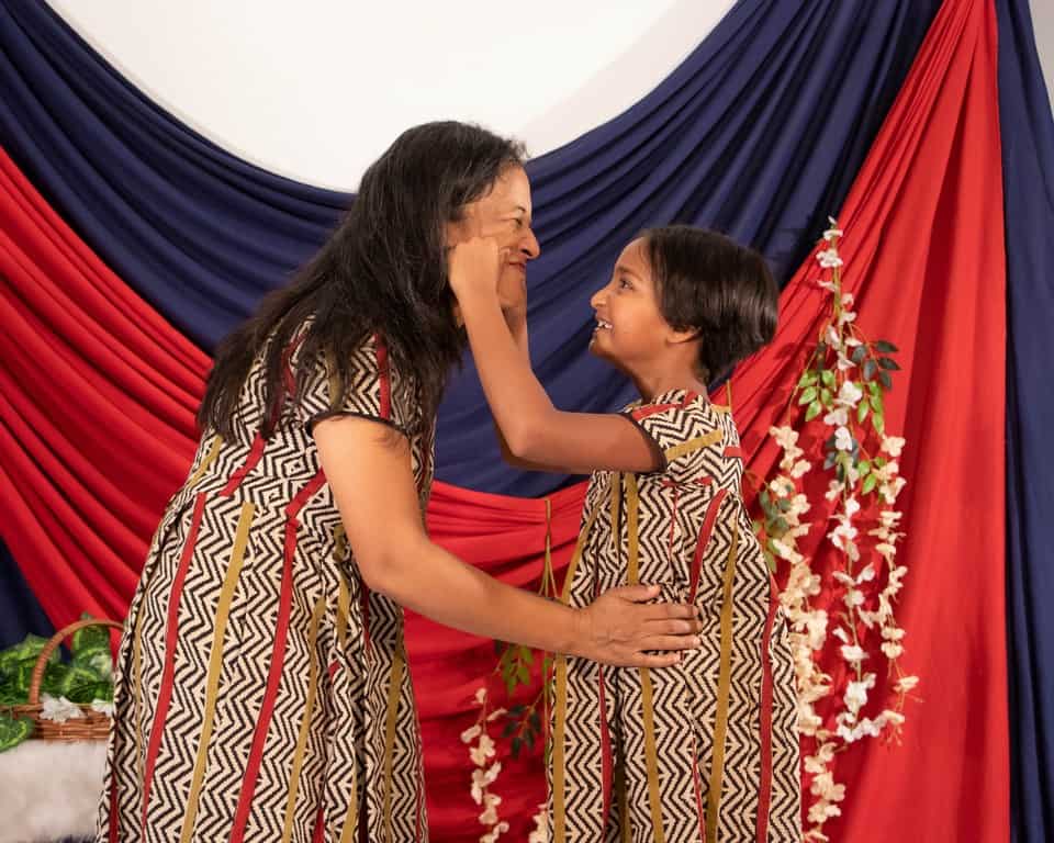 Red Yellow Block Print Dress Mother Daughter Twinning