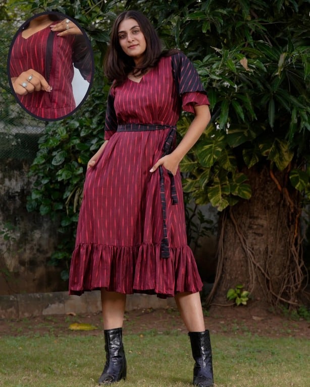 Beetroot Diverting Threads Maternity Dress