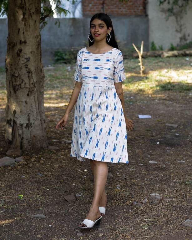 White Shift Ikat Maternity Dress