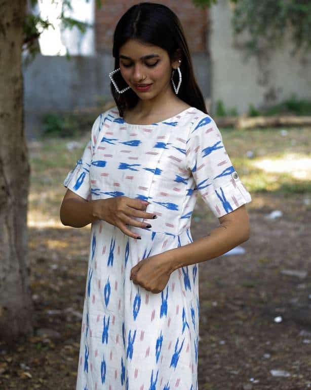 White Shift Ikat Maternity Dress
