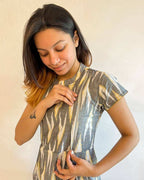 Grey Ikat Long Nursing Dress