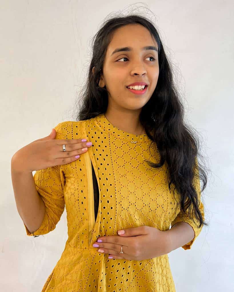Sunbeam Yellow Cutwork Nursing Dress