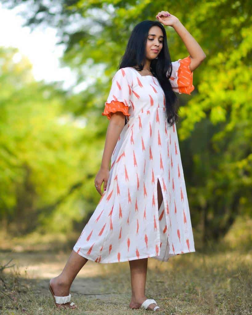 Willow White Ikat Front Slit Dress