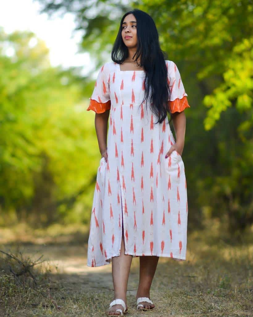 Willow White Ikat Front Slit Dress Main image