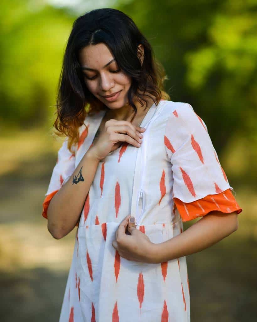 Willow White Ikat Front Slit Nursing Dress