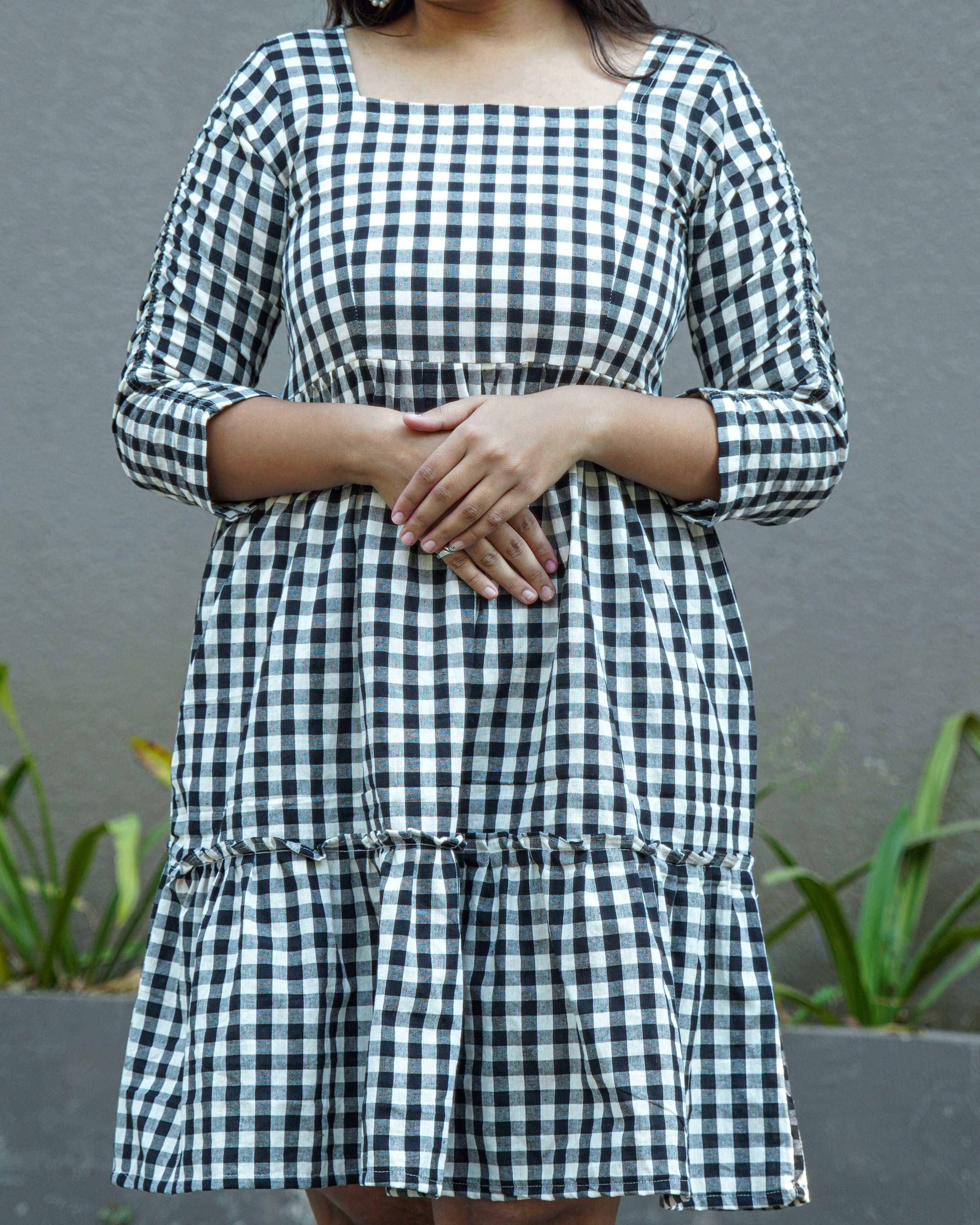 Ikat Checkered Short Dress