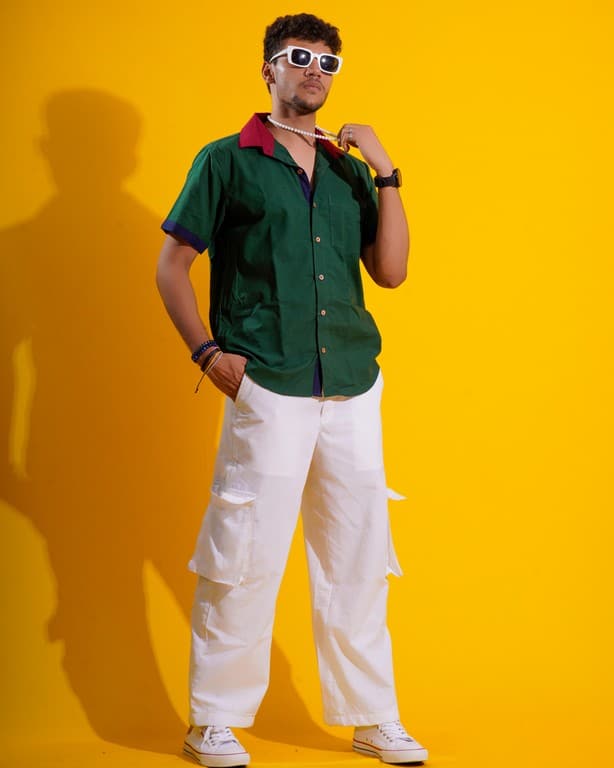 Bottle Green Contrast Shirt Main image