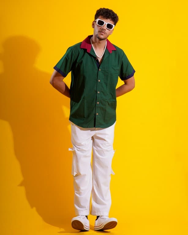 Bottle Green Contrast Shirt