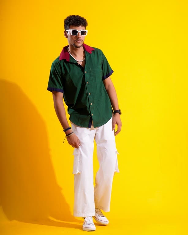 Bottle Green Contrast Shirt