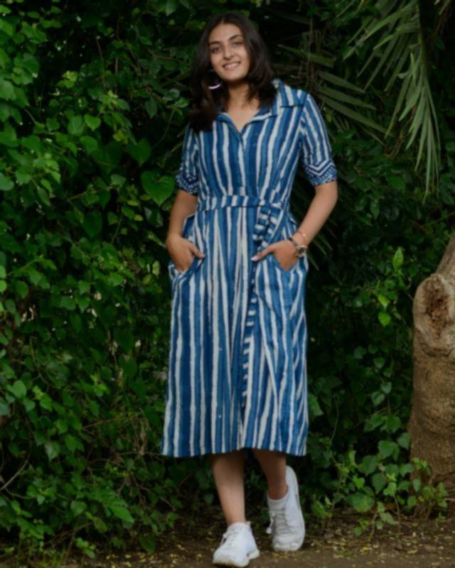 Indigo Striped Mother Daughter Twinning
