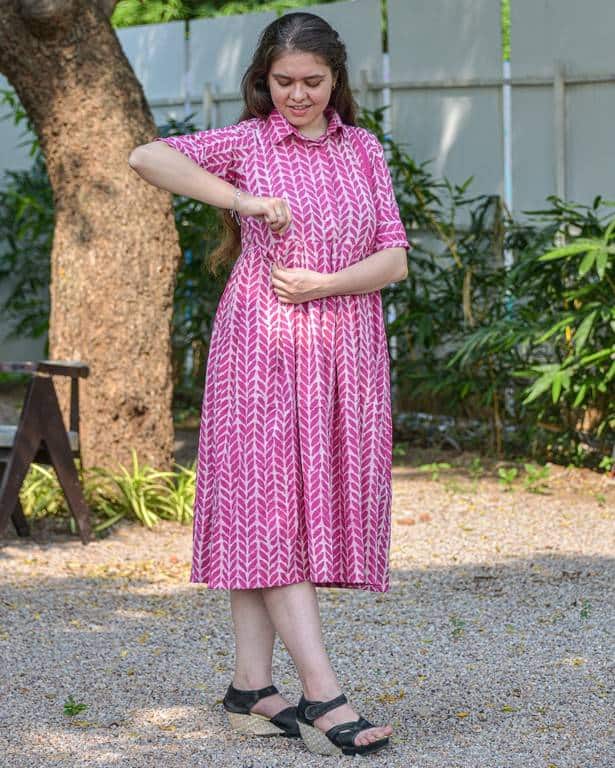 Leafing Pink Nursing Dress