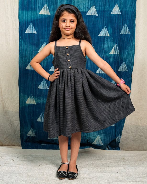 Grey Checkered Kids Dress Main image
