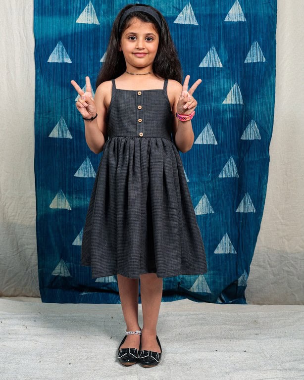 Grey Checkered Kids Dress Secondary image