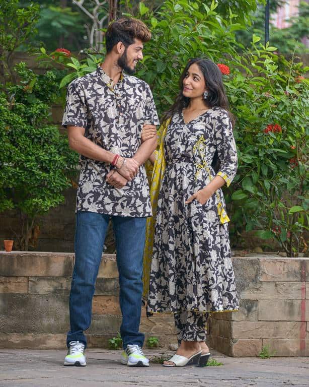 Noir Vine Angrakha Couple Set