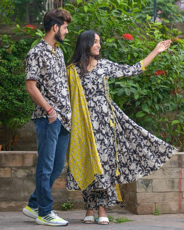 Noir Vine Angrakha Couple Set
