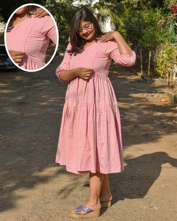 Orchid Pink Tiered Maternity Dress