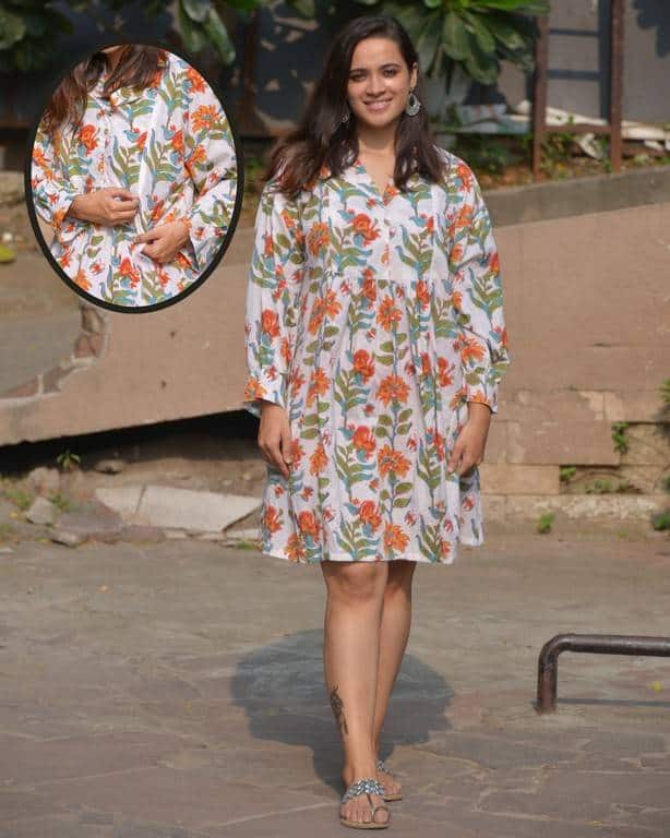 Orchid White Nursing Shirt Dress