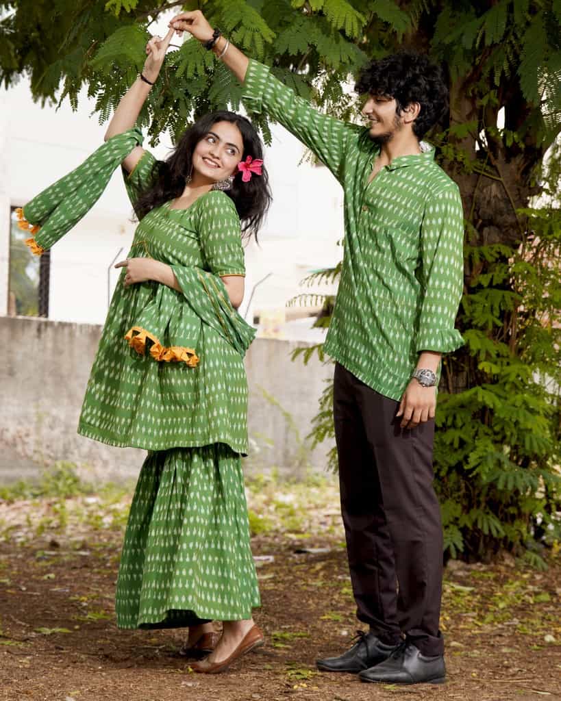 Green Ikat Sharara Couple Set