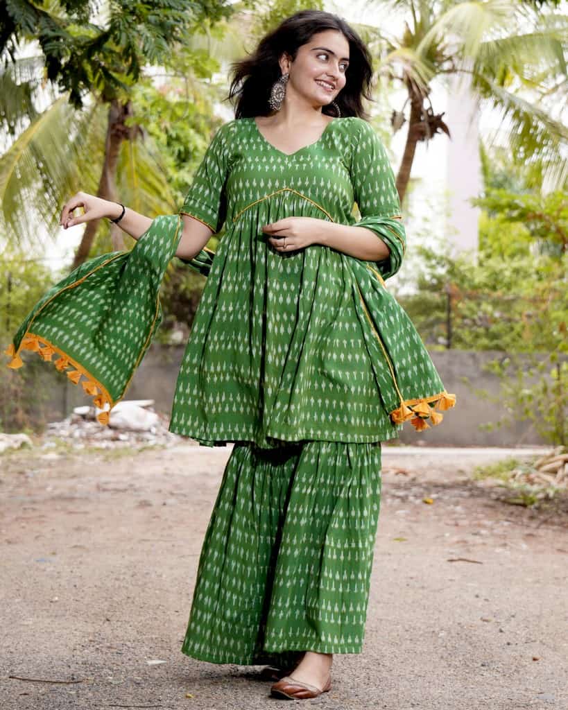 Green Ikat Sharara Kurta Set