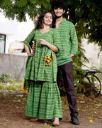 Green Ikat Sharara Couple Set