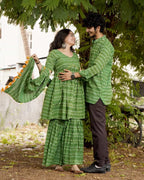 Green Ikat Sharara Couple Set