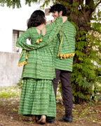 Green Ikat Sharara Couple Set