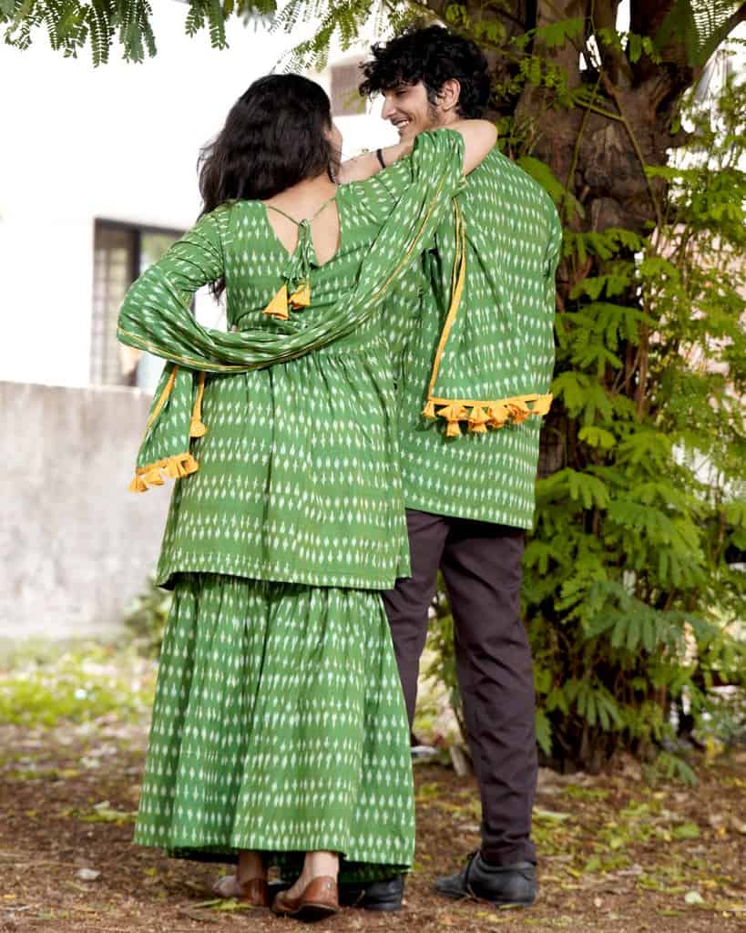 Green Ikat Sharara Family Set