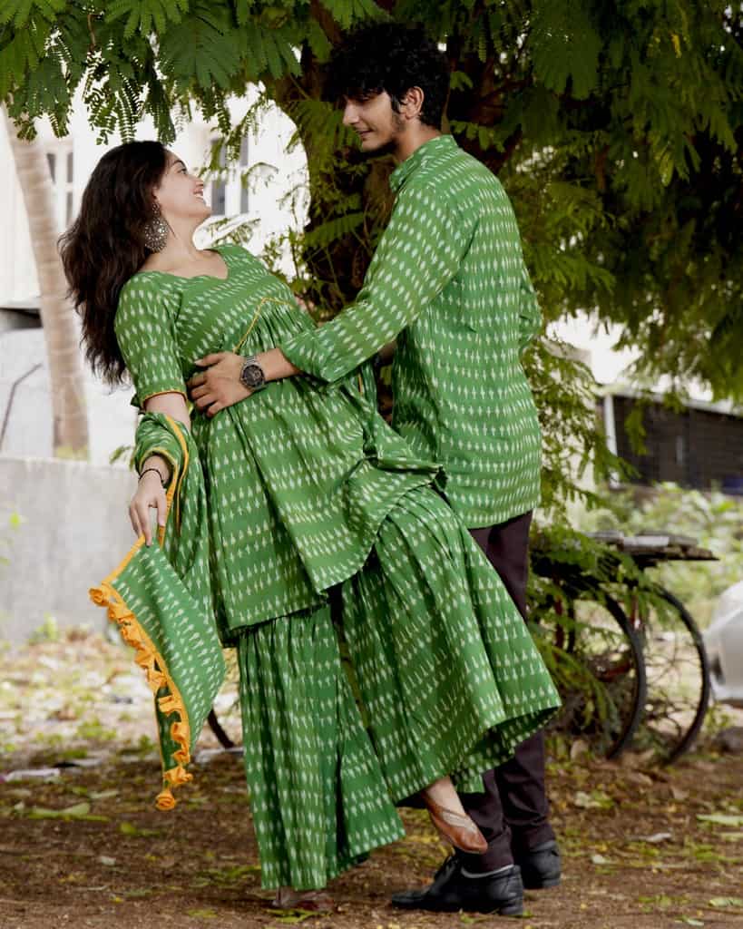 Green Ikat Sharara Couple Set