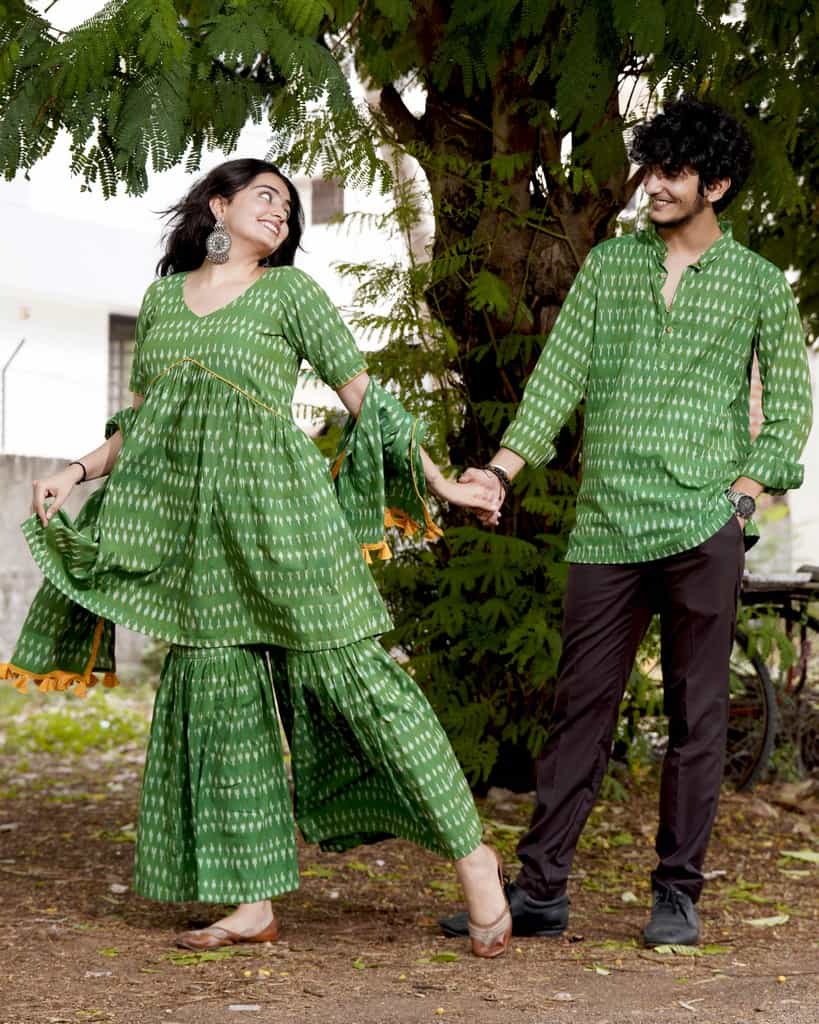 Green Ikat Sharara Couple Set