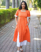 Orange Obsession Ikat Front Slit Nursing Dress