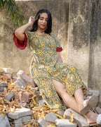 Youthful Yellow Front Slit Dress