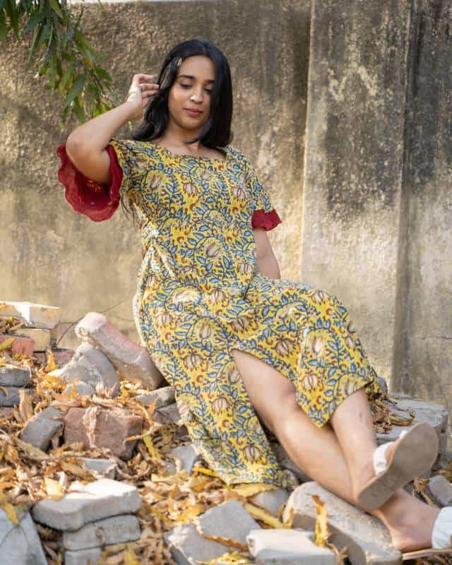 Youthful Yellow Front Slit Dress