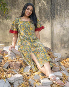 Youthful Yellow Front Slit Dress