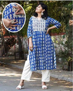 Blue Fish Print Straight Maternity Kurta