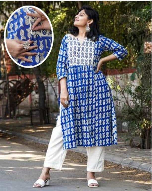 Blue Fish Print Straight Maternity Kurta