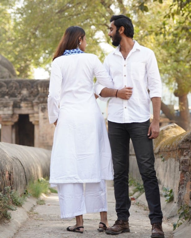 Oceanic White Kurta with Plazzo Couple Set