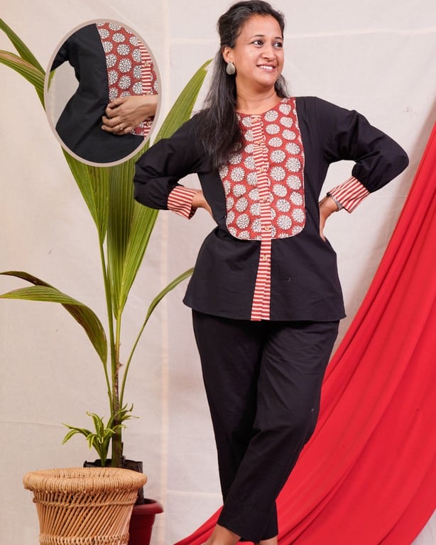 Blooming Black Short Maternity Kurti