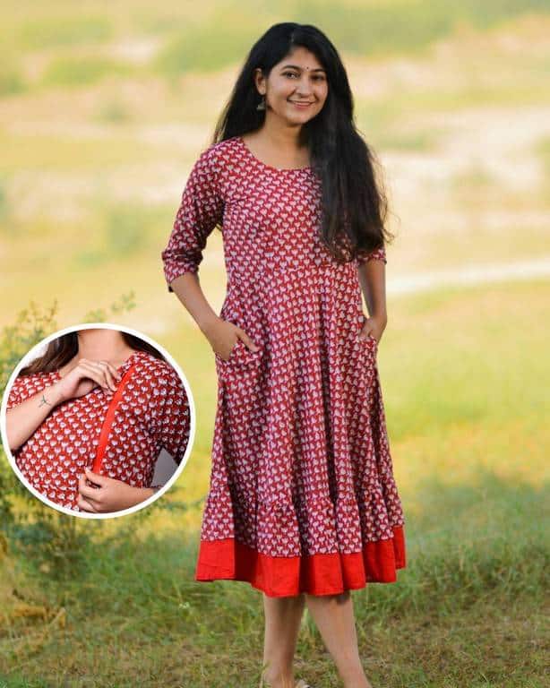 Frill Red Lily Lotus Nursing Dress Main image