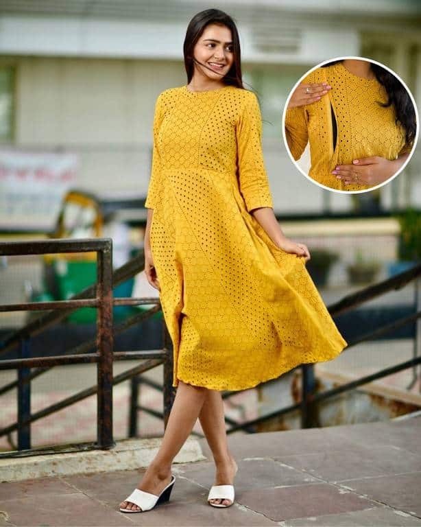 Sunbeam Yellow Cutwork Nursing Dress Main image
