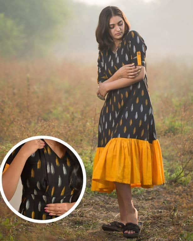 Bumblebee Black Ikat Frilled Nursing Dress Main image