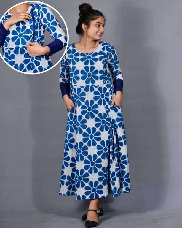 Indigo Floral Nursing Dress