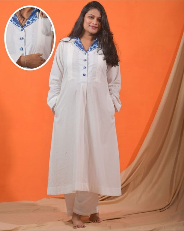 Oceanic White Maternity Kurta with Plazzo Main image